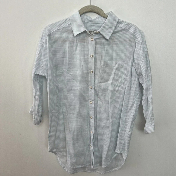 Orvis Womens Button Up Blue White Striped Cotton Shirt Tunic Collared Sz XS ** - Picture 3 of 14